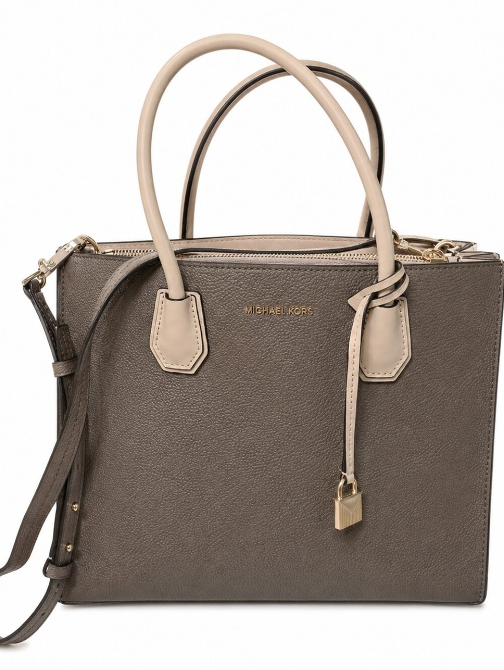 Michael Kors Mercer Medium Satchel Tote Crossbody Pebbled Leather Bag Taupe